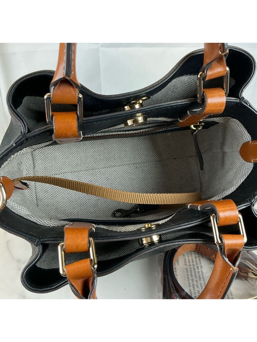 Dooney & Bourke Black Tan City Small Barlow Satchel Bag Hand Crossbody Mini Purs - Picture 12 of 16